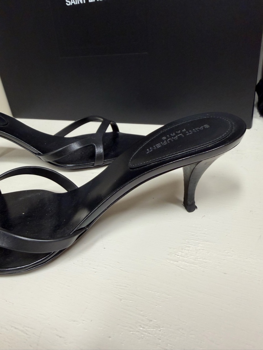 Saint Laurent Black Pointed Slide Heels with Double Strap - Picture 3 of 9